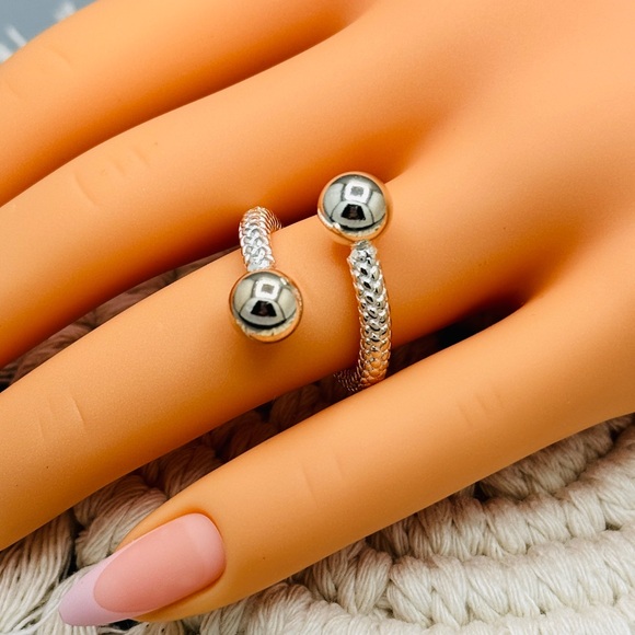 925 Fashion Geometric Handmade Irregular Double Balls Ring - Picture 2 of 8